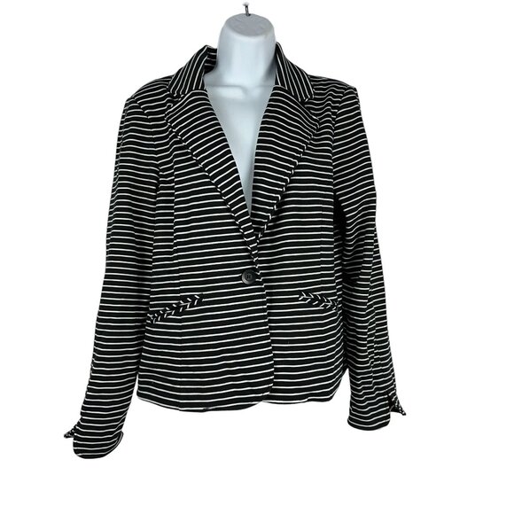 Covington Womens Black & White Striped Blazer Size Large Polyester Blend - Picture 1 of 5